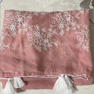Pink Floral Embroidered Scarf with Tassels This color is like a pink,Scary,Hijab
